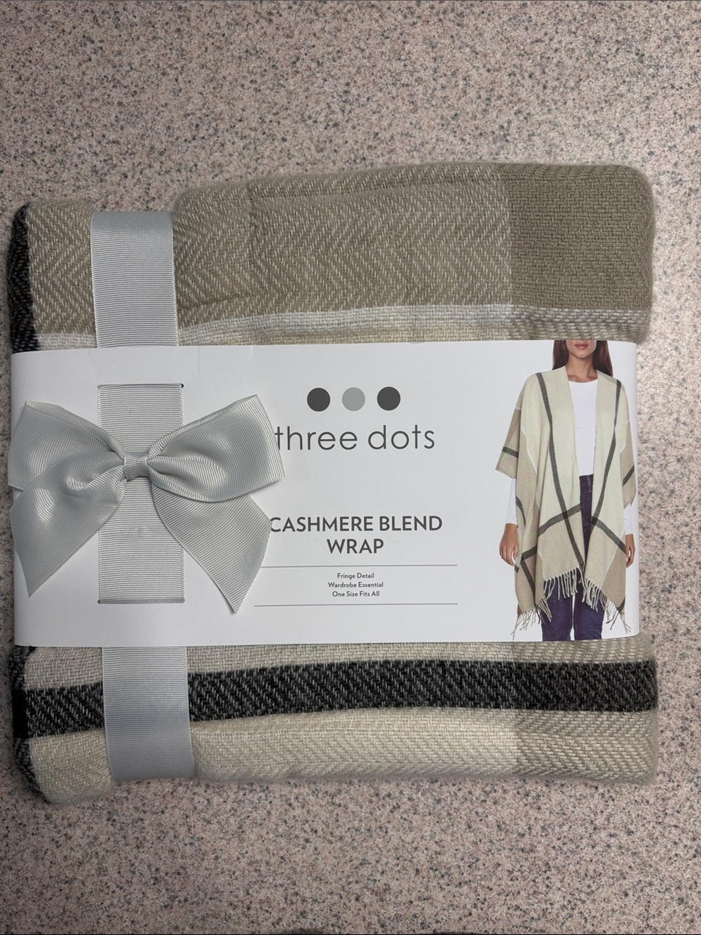 Three Dots Cream, Beige and Black Striped Cashmere Blend Wrap
